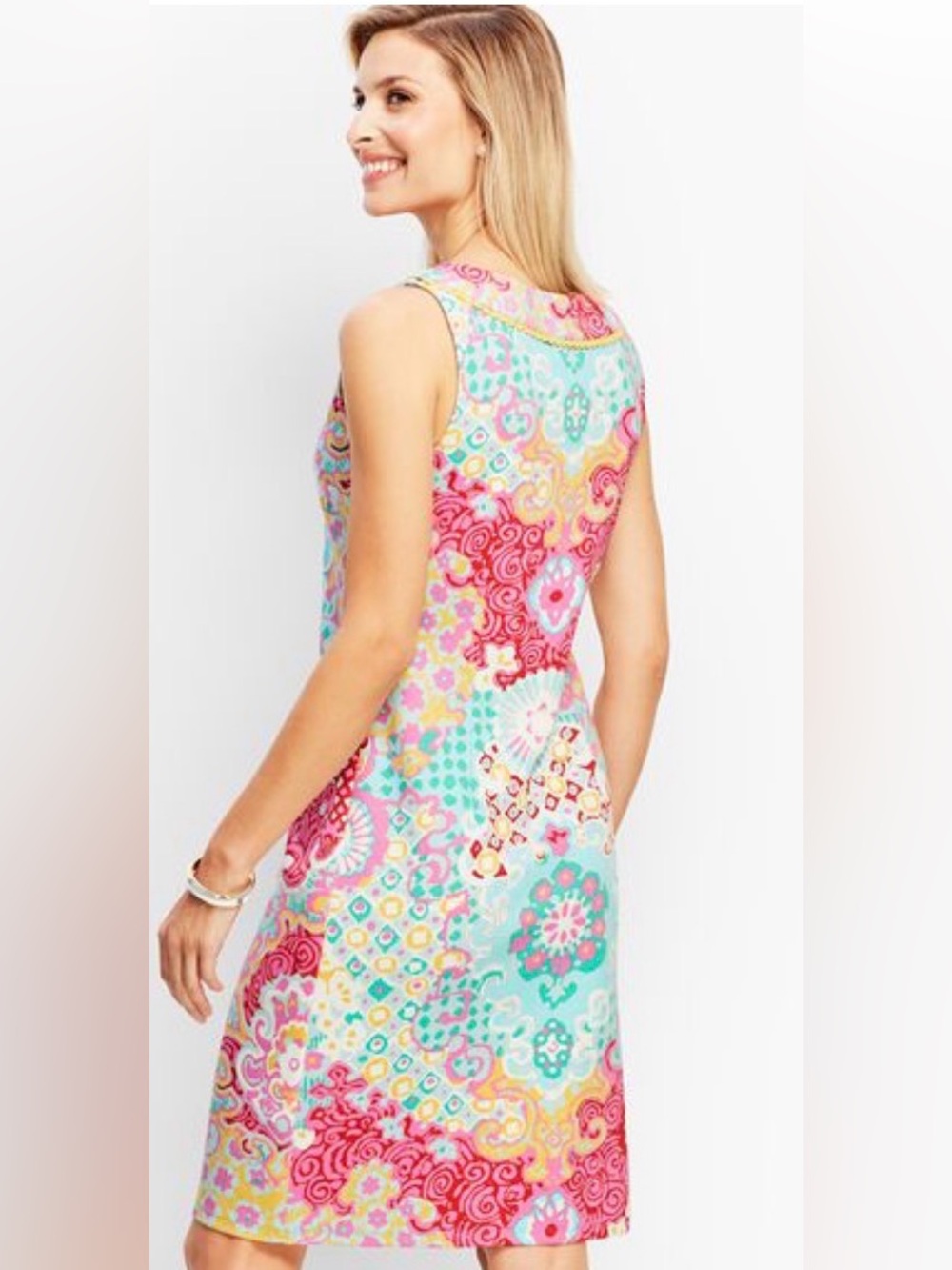Talbots Vibrant medallion interlock shift Sleeveless Dress - Picture 4 of 8